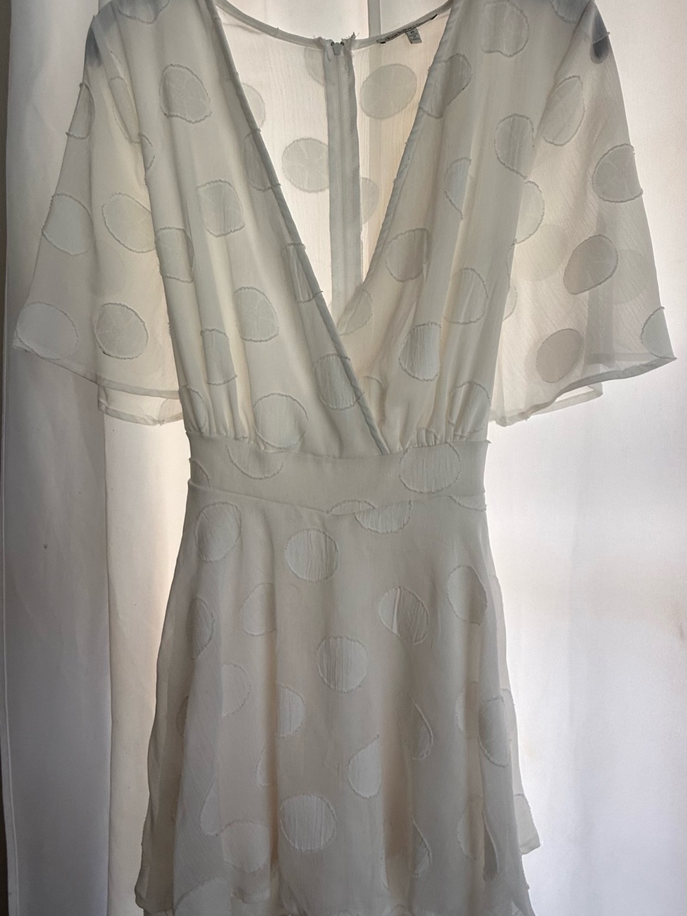 Charlotte Russe Ivory Dot Wrap-Style Mini Romper